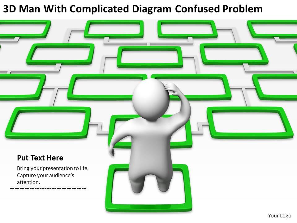 3d man with complicated diagram confused problem ppt graphics icons Slide01