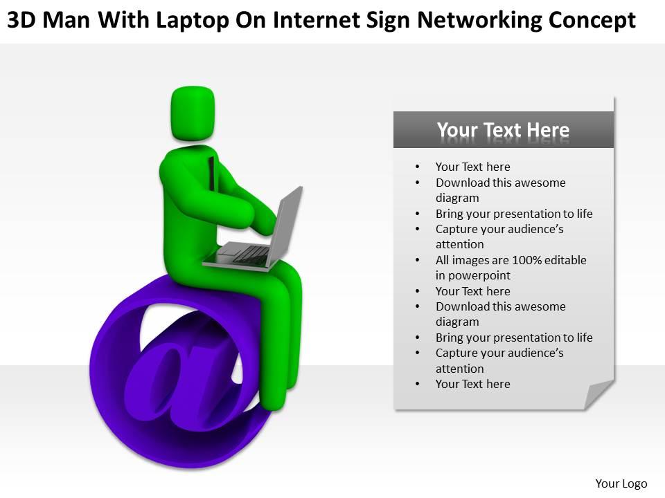 3d man with laptop on internet sign networking concept ppt graphics icons powerpoin Slide01