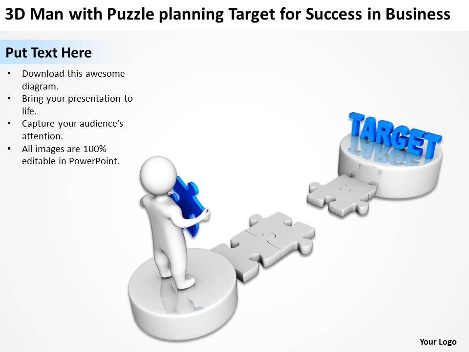 3d man with puzzle planning target for success in business ppt graphics icons Slide01