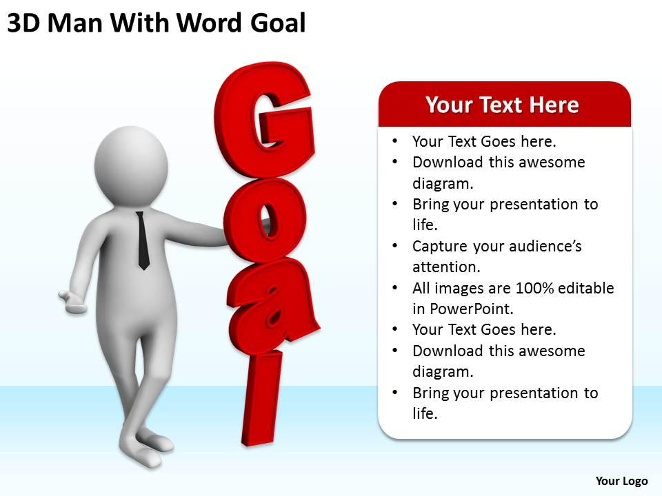 3d man with word goal ppt graphics icons powerpoint Slide01