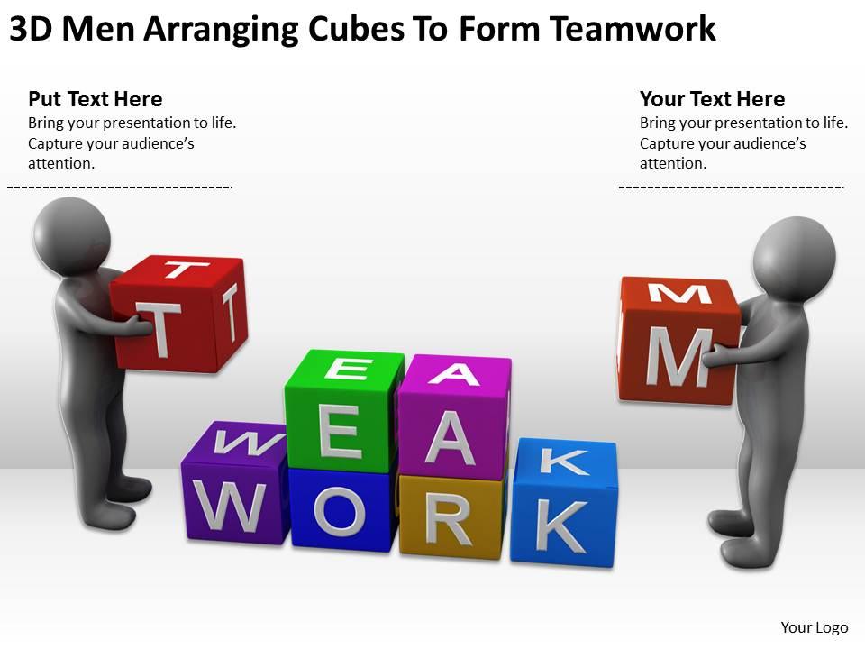 3d men arranging cubes to form teamwork ppt graphics icons powerpoint Slide01