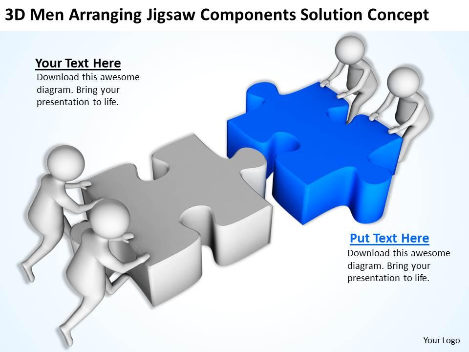 3d men arranging jigsaw components solution concept ppt graphics icons powerpoin Slide01