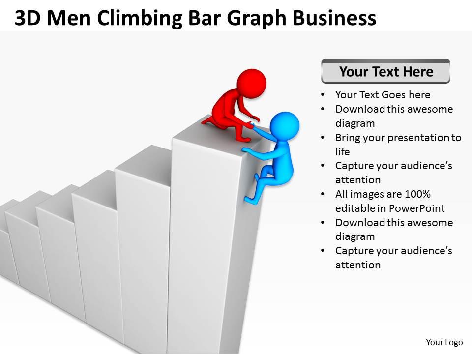 3d men climbing bar graph growth ppt graphics icons powerpoint Slide01