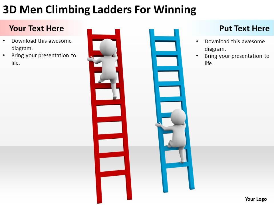 3d men climbing ladders for winning ppt graphics icons powerpoint Slide01