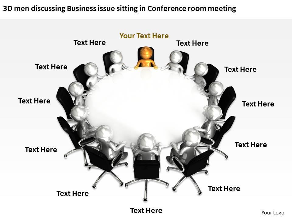 3d men discussing business issue sitting in conference room meeting ppt graphic icon Slide01