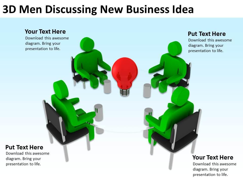 3d men discussing new business idea ppt graphics icons powerpoint Slide01