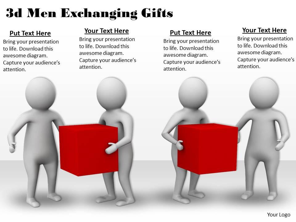 3d men exchanging gifts ppt graphics icons powerpoint Slide01