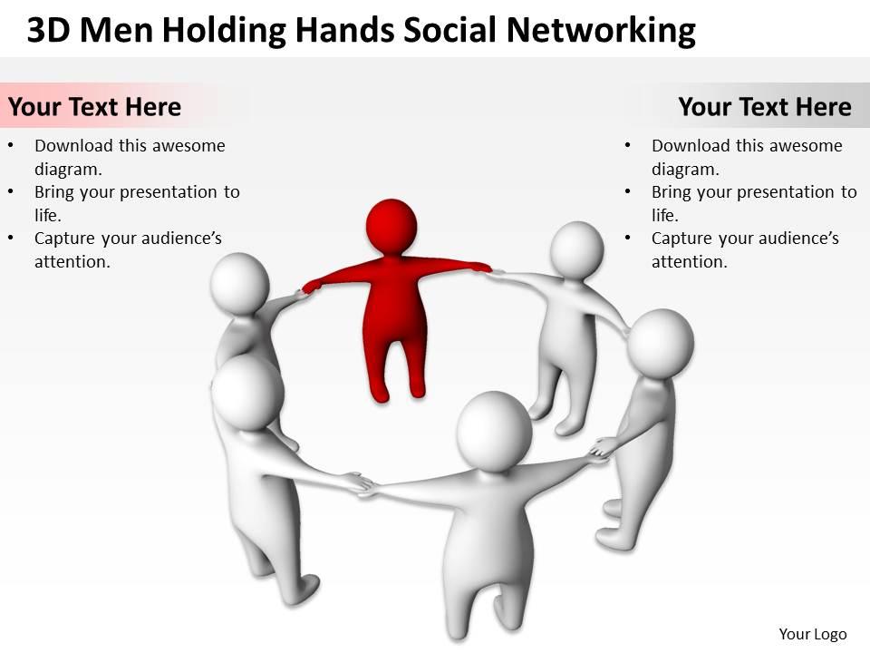 3d men holding hands social networking concept ppt graphics icons Slide01