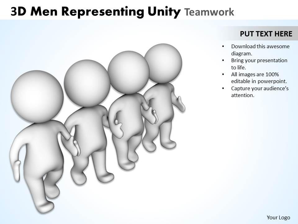 3d men representing unity teamwork ppt graphics icons Slide01