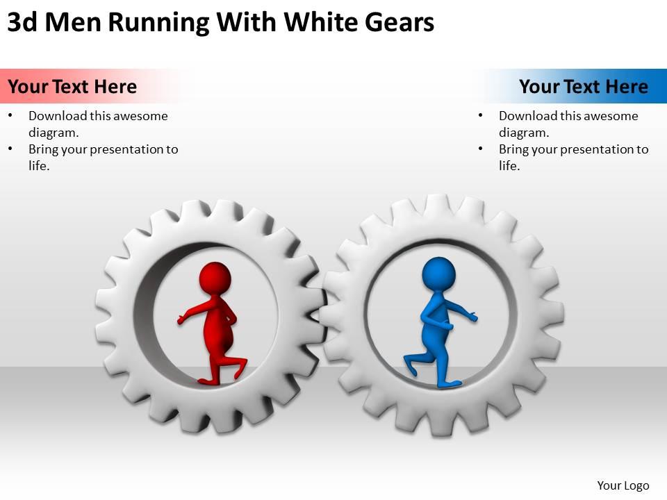 3d men running with white gears ppt graphics icons Slide01