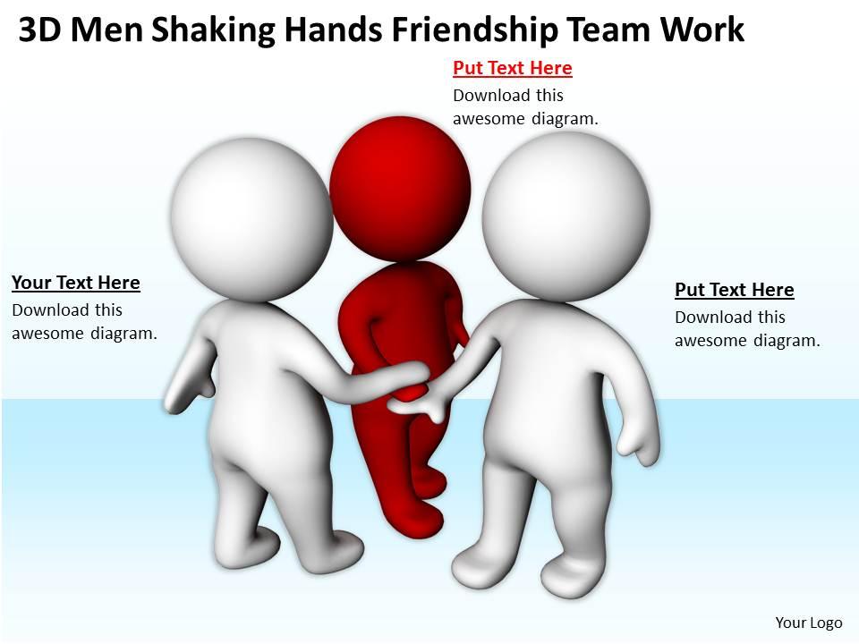 3d men shaking hands friendship team work ppt graphics icons powerpoint Slide01
