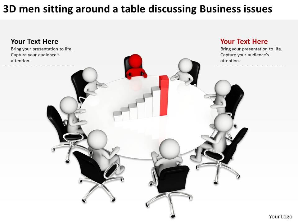 3d men sitting around a table discussing business issues ppt graphic icon Slide01