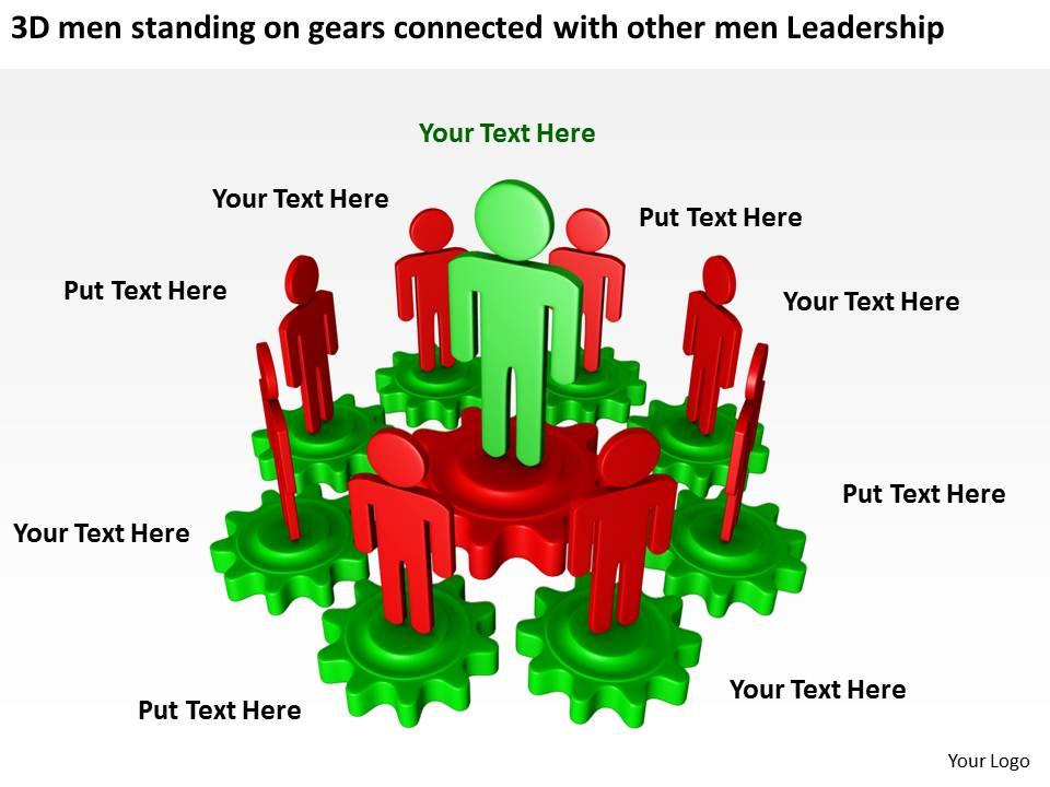 3d men standing on gears connected with other men leadership ppt graphic icon Slide01
