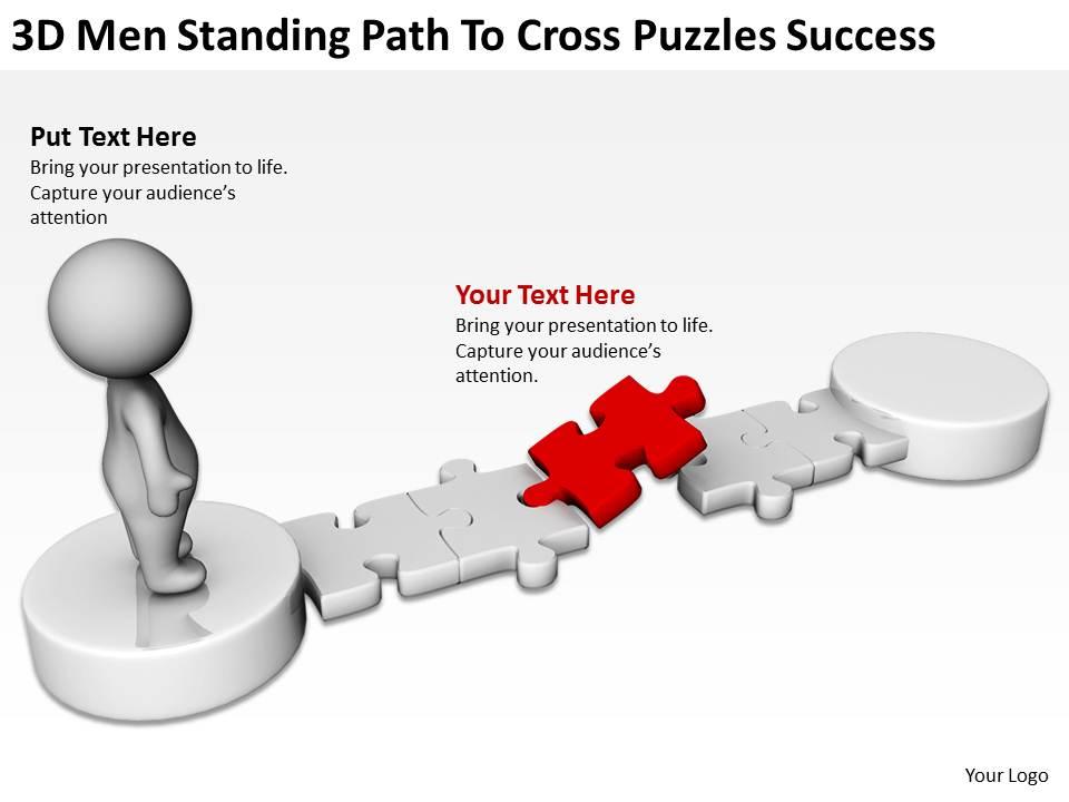 3d men standing path to cross puzzles success ppt graphics icons Slide01