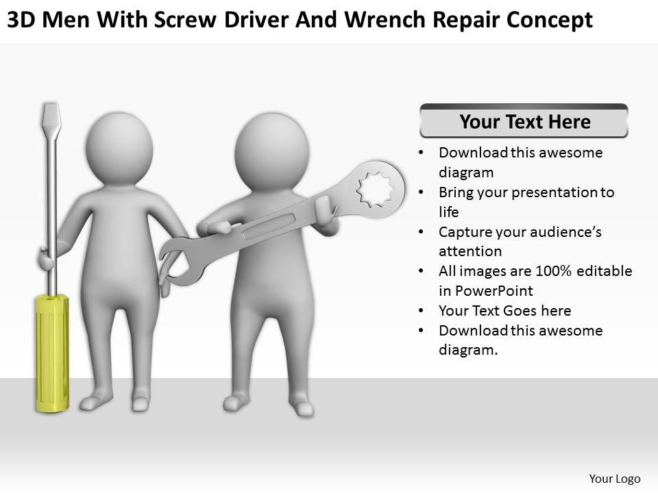 3d men with screw driver and wrench repair concept ppt graphics icons powerpoint Slide01