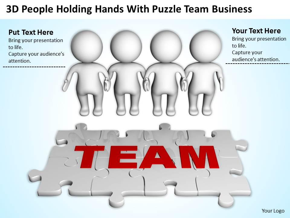 3d people holding hands with puzzle team business ppt graphics icons powerpoint Slide01