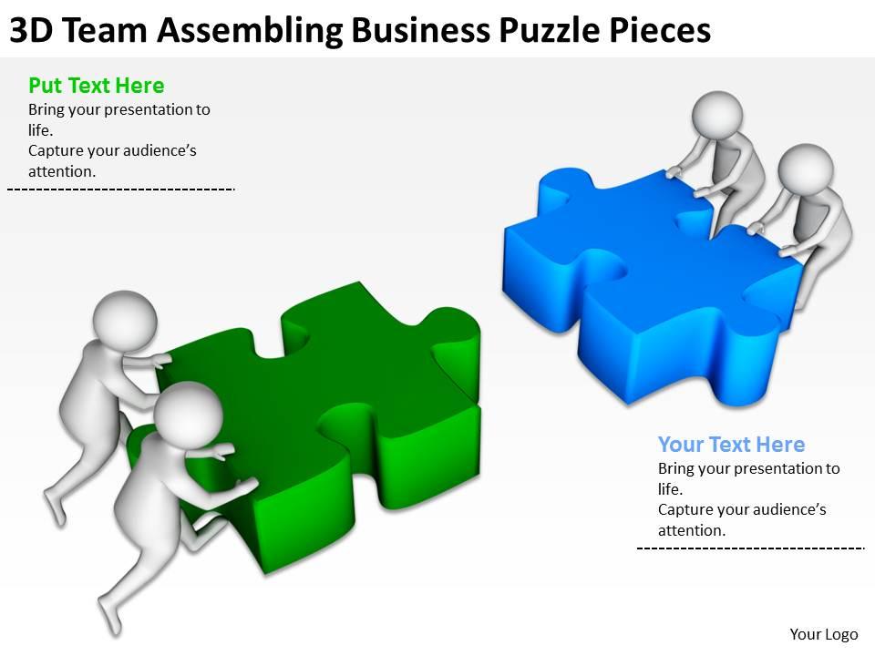 3d team assembling business puzzle pieces ppt graphics icons powerpoint Slide01