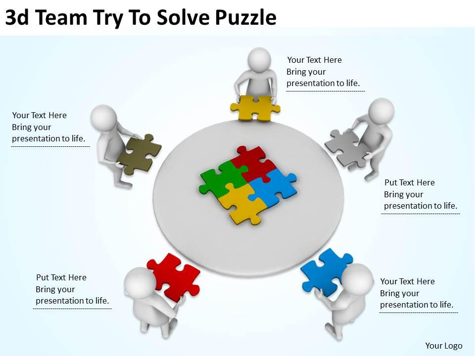 3d team try to solve puzzle ppt graphics icons powerpoint Slide01