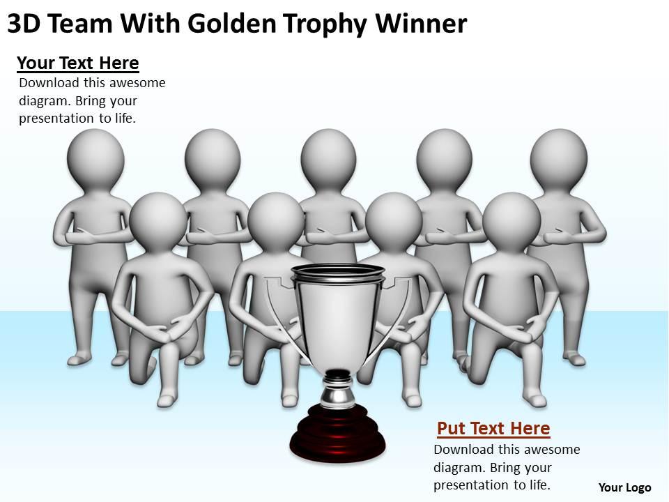 3d team with golden trophy winner ppt graphics icons powerpoint Slide01