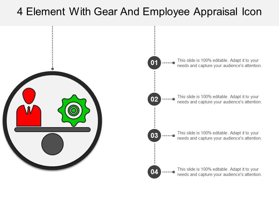 4 element with gear and employee appraisal icon Slide01