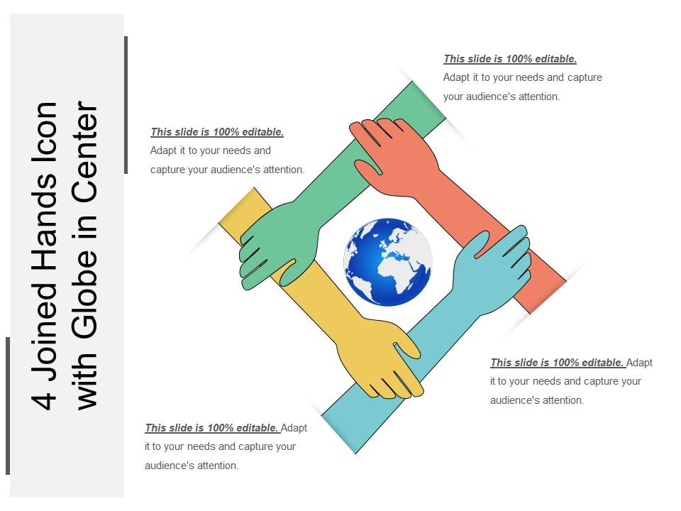 4 joined hands icon with globe in center Slide01