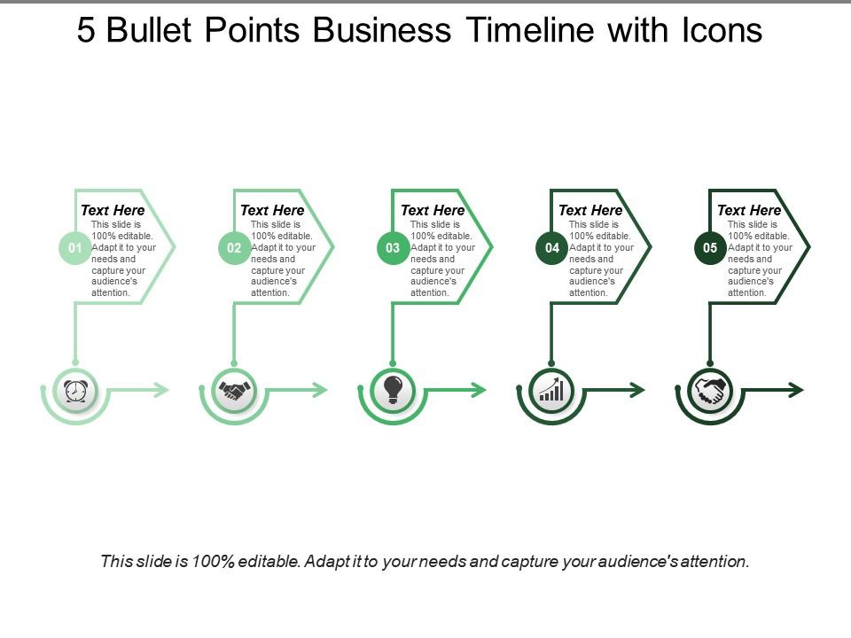5 bullet points business timeline with icons Slide01