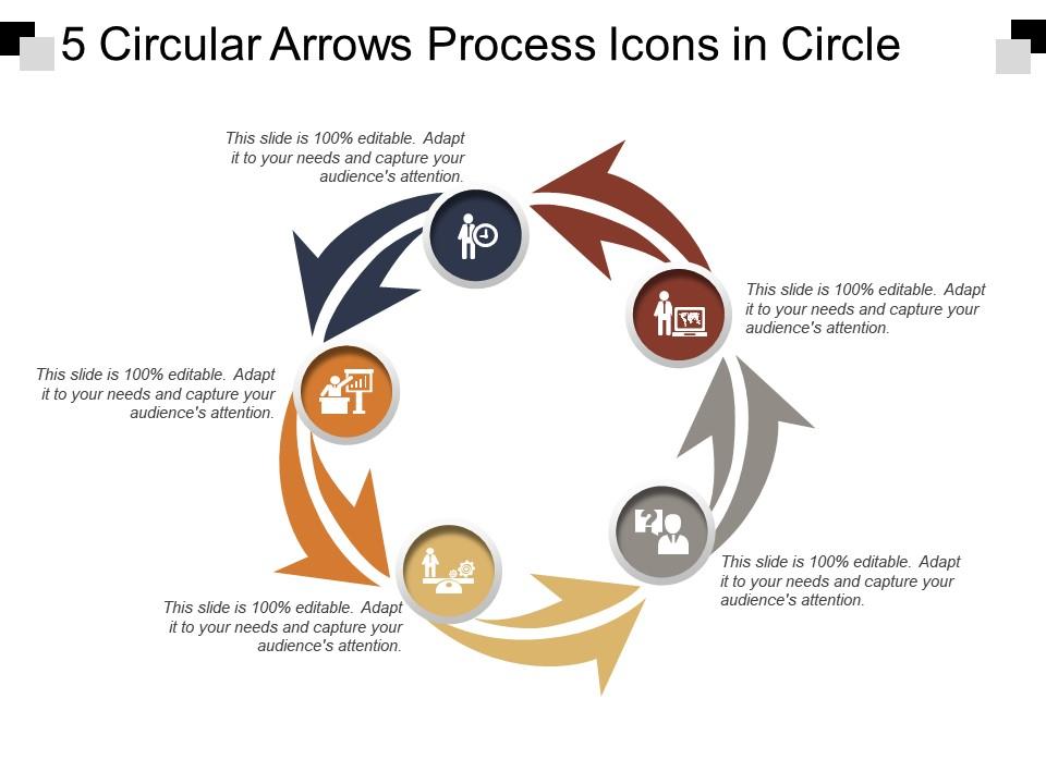 5 circular arrows process icons in circle Slide01
