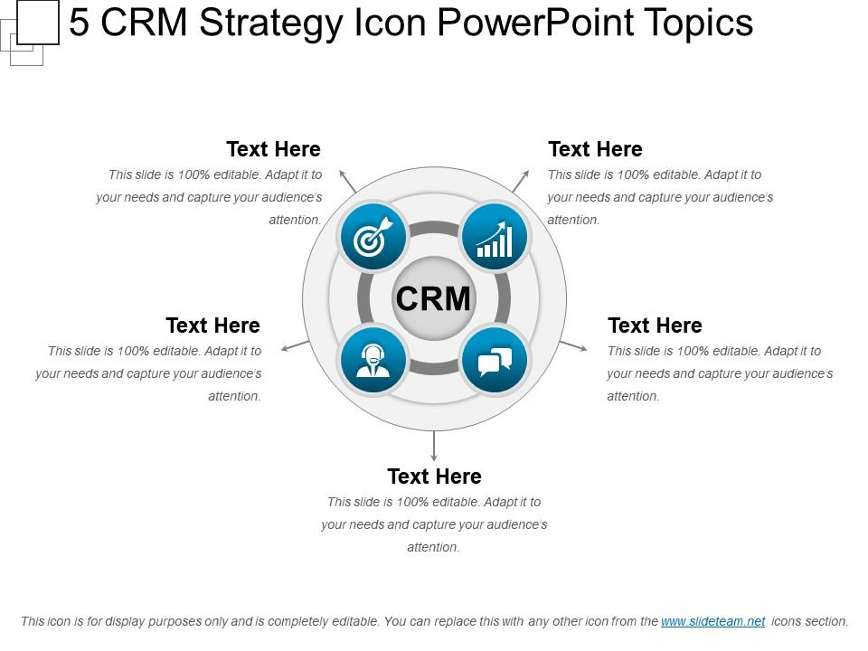 5 crm strategy icon powerpoint topics Slide01