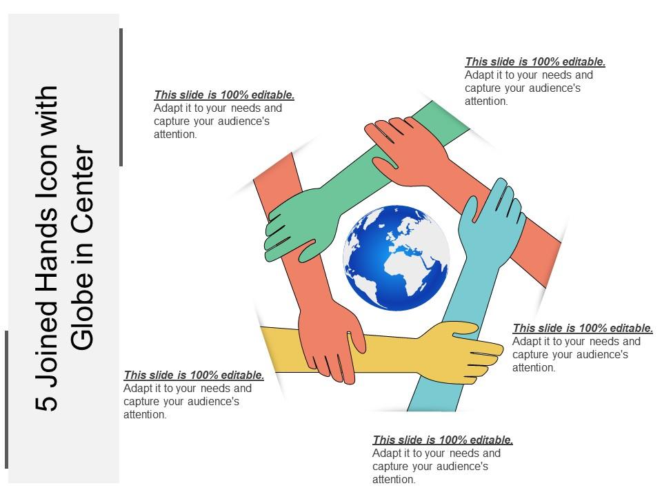 5 joined hands icon with globe in center Slide01