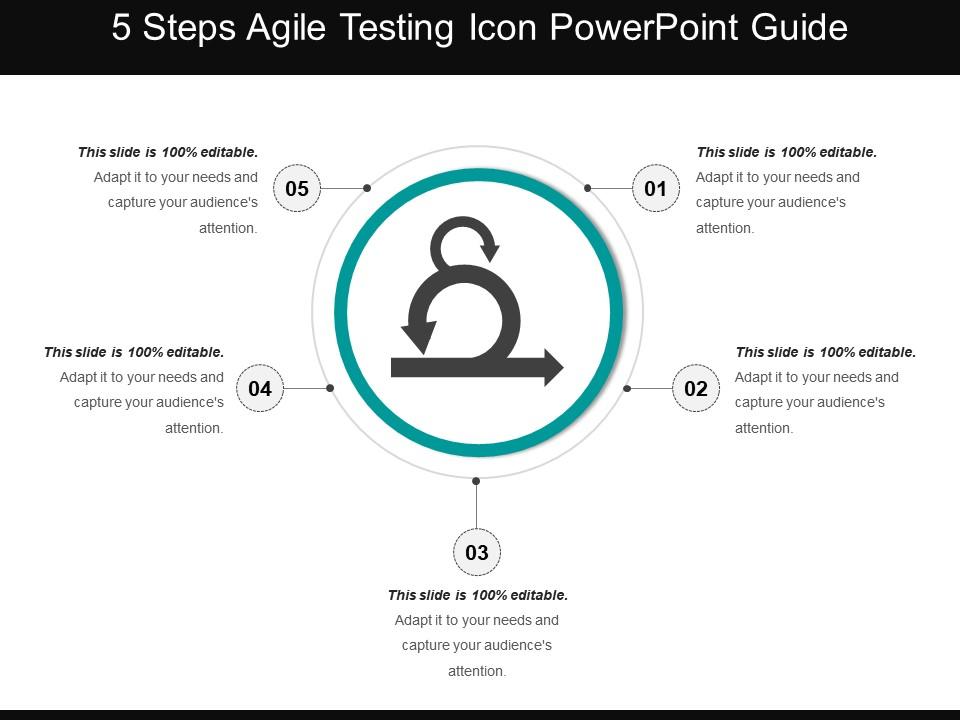5 steps agile testing icon powerpoint guide Slide01