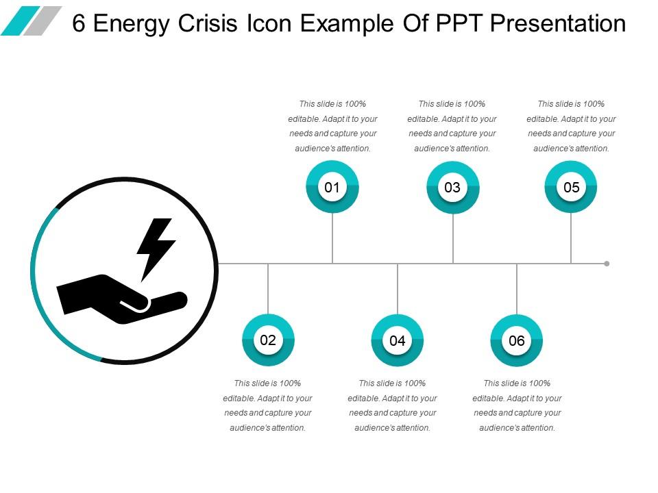6 energy crisis icon example of ppt presentation Slide01