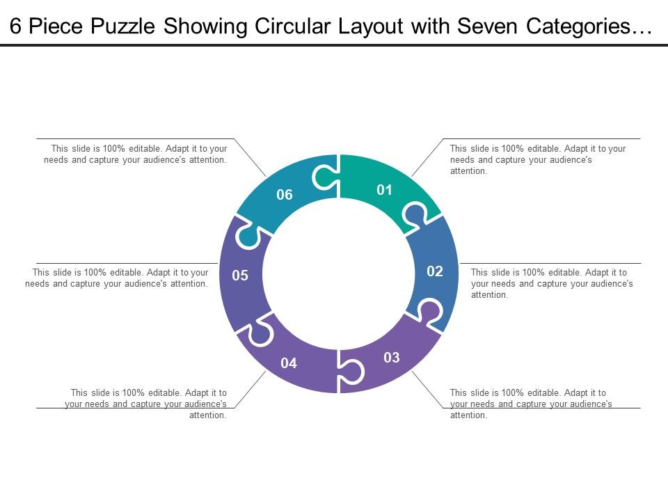 6 piece puzzle showing circular layout with seven categories of icon option6 Slide01