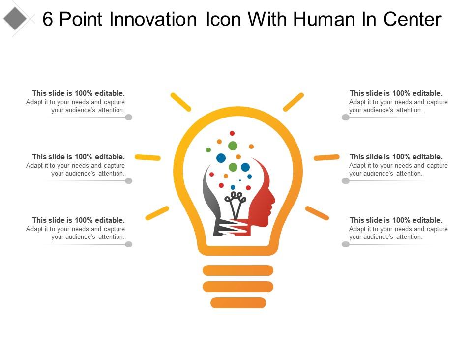 6 point innovation icon with human in center Slide01