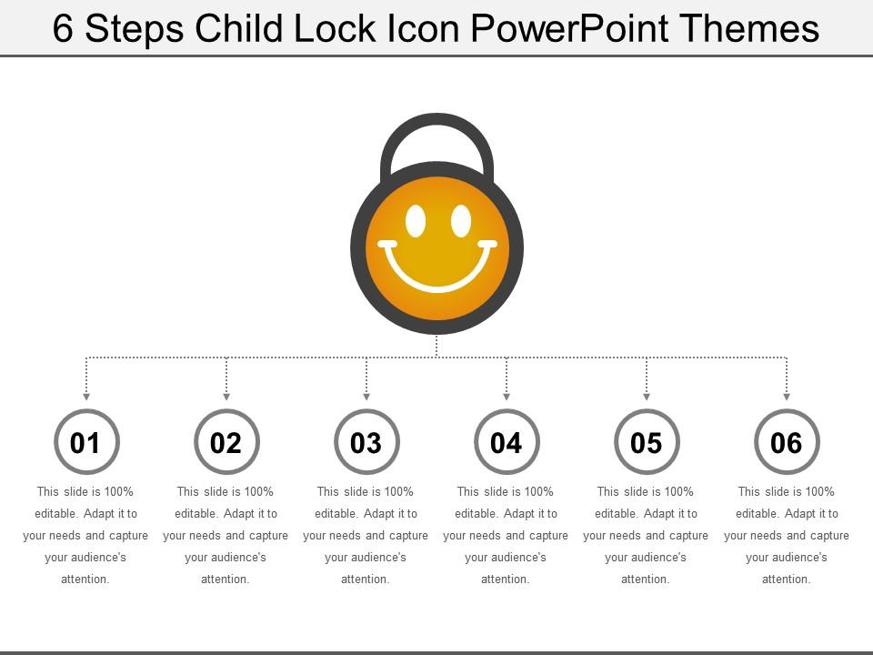 6 steps child lock icon powerpoint themes Slide01