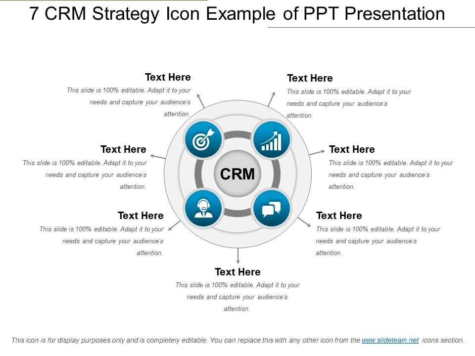 7 crm strategy icon example of ppt presentation Slide01
