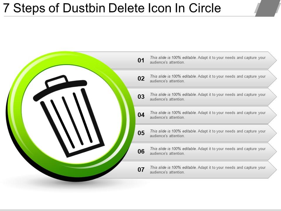 7 steps of dustbin delete icon in circle Slide01