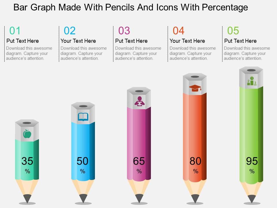 Ab bar graph made with pencils and icons with percentage powerpoint template Slide01