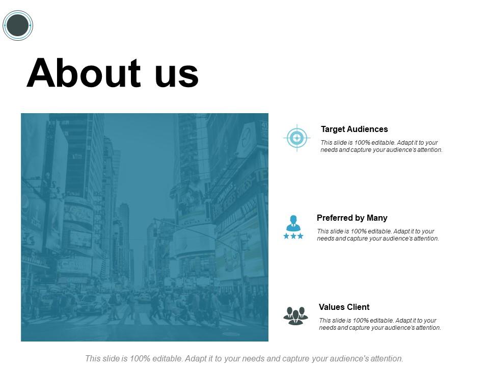 About us target audiences i358 ppt powerpoint presentation icon gridlines Slide01