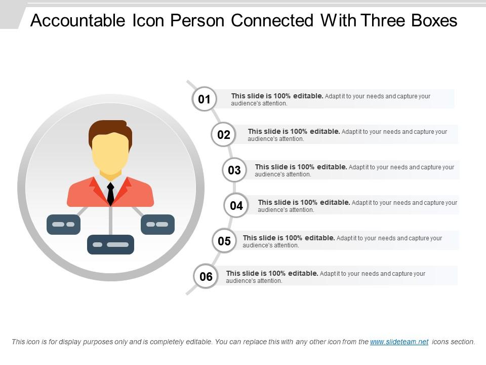 Accountable icon person connected with three boxes Slide01