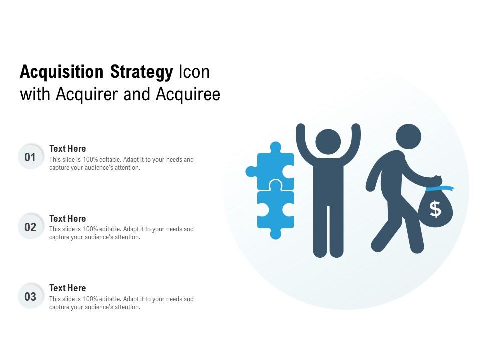 Acquisition strategy icon with acquirer and acquiree Slide01