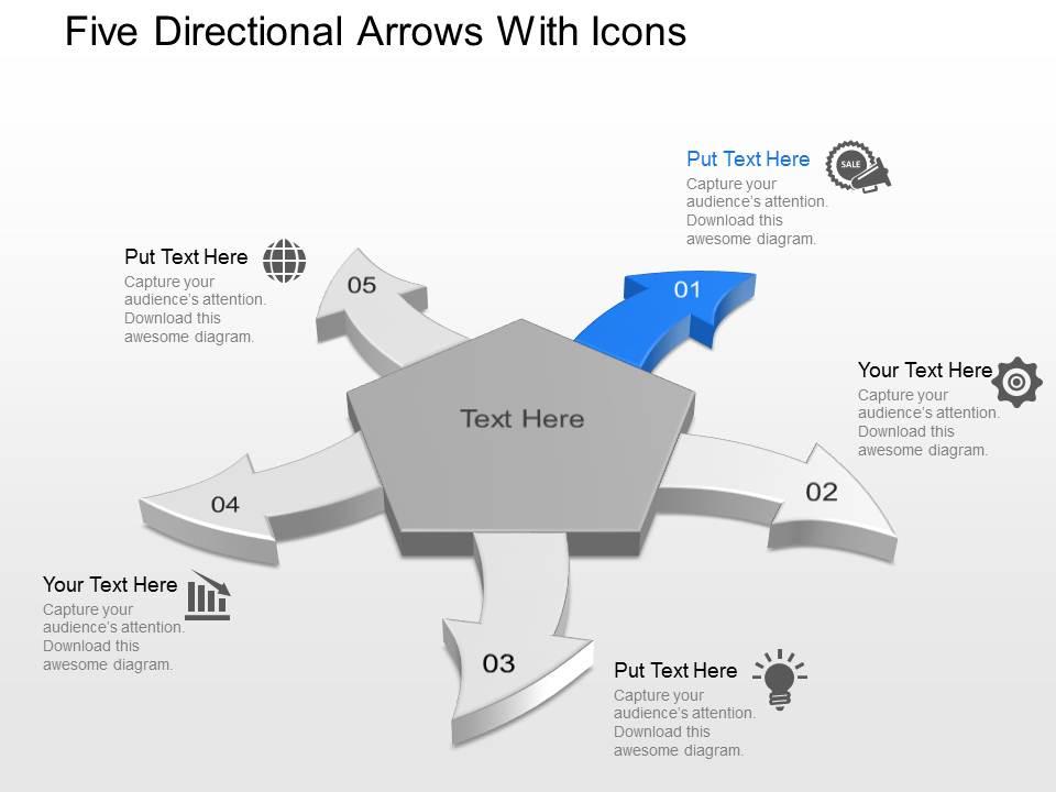 Af five directional arrows with icons powerpoint template Slide01