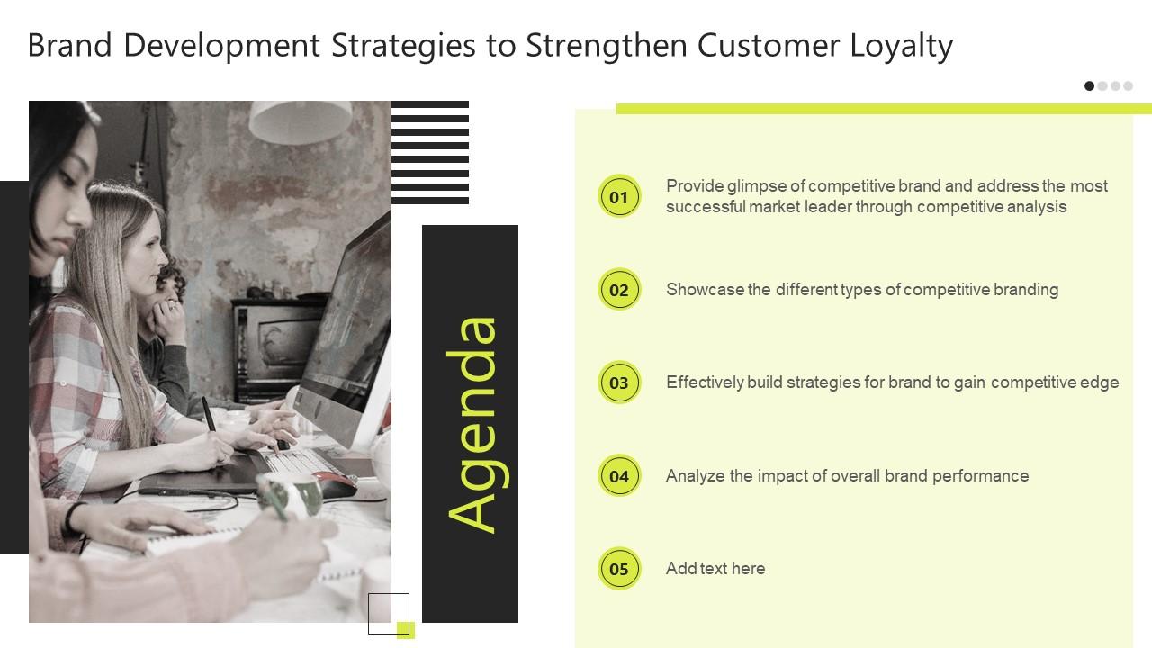 Agenda Brand Development Strategies To Strengthen Customer Loyalty Ppt Icon Portrait