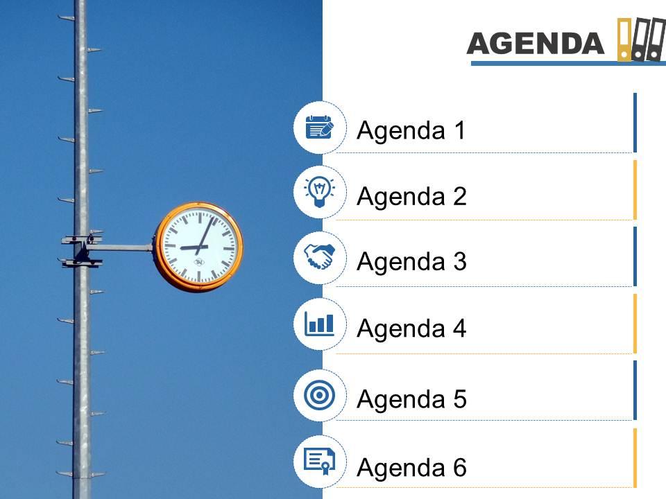 Agenda template slide with icons image background powerpoint slide Slide01