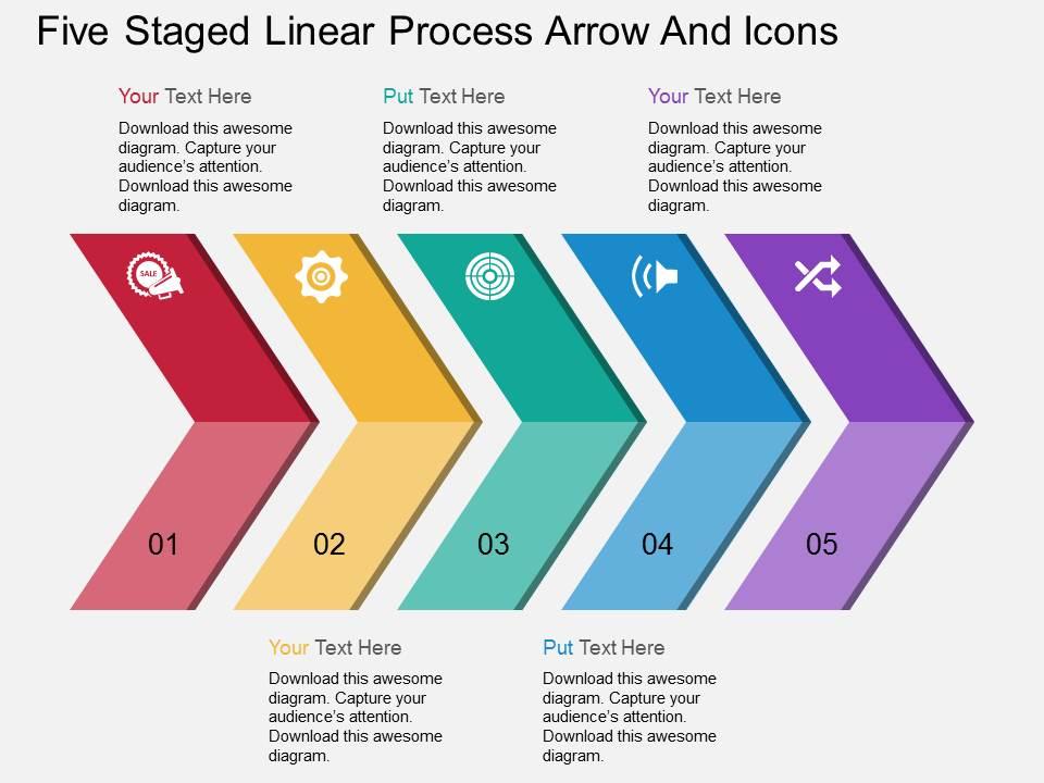 Ah five staged linear process arrow and icons flat powerpoint design Slide01