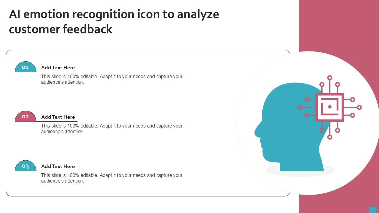 AI Emotion Recognition Icon To Analyze Customer Feedback Ppt Slides