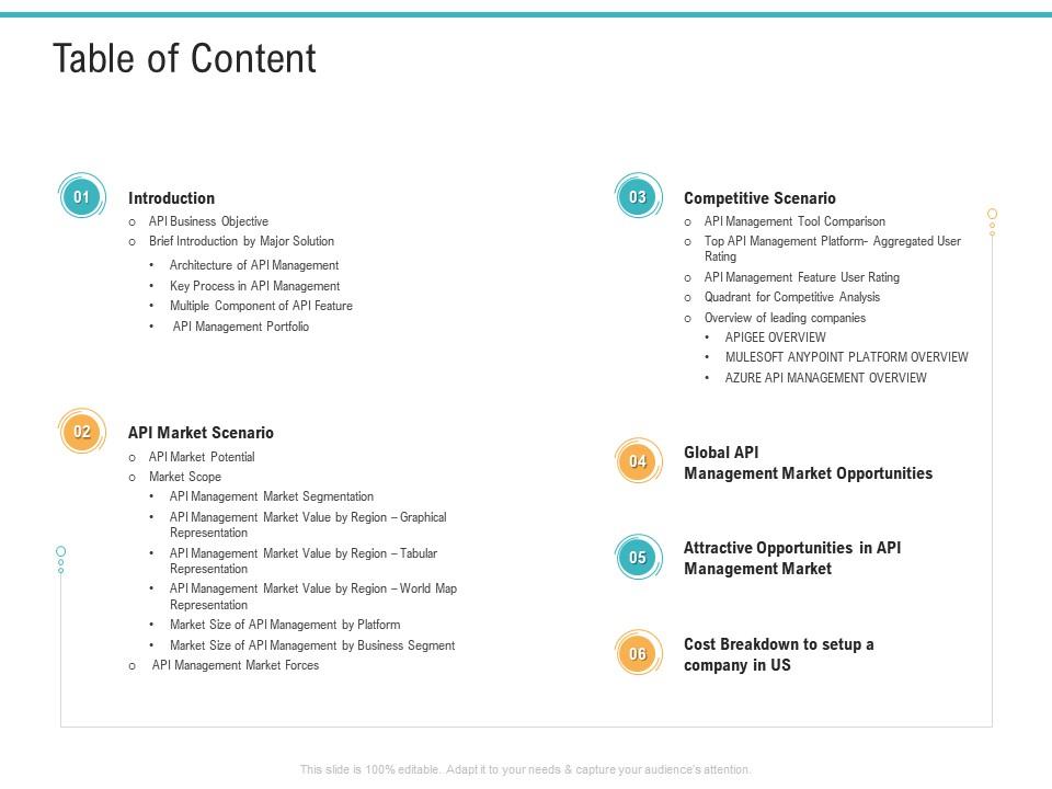 Api management market table of content ppt powerpoint presentation icon ideas Slide01