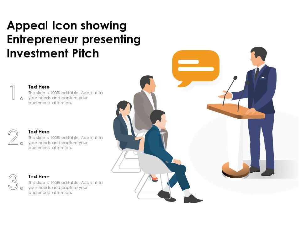 Appeal icon showing entrepreneur presenting investment pitch Slide01