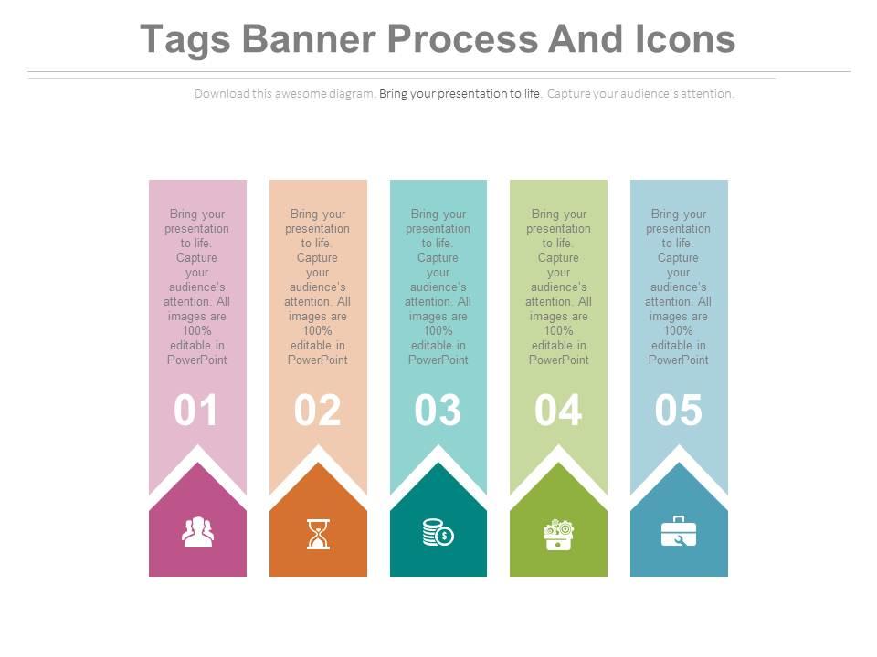 Apt five tags banner process and icons diagram flat powerpoint design Slide01