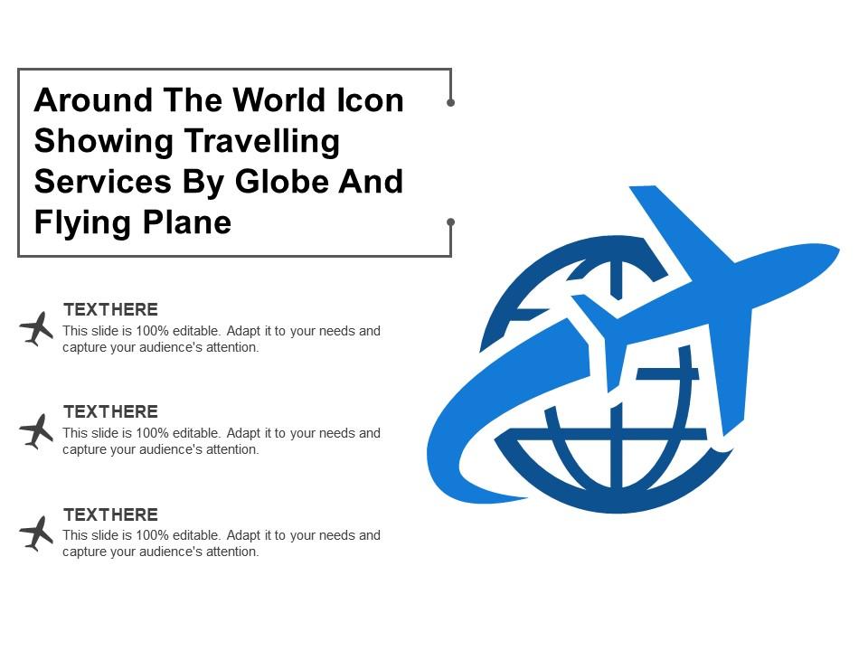 Around the world icon showing travelling services by globe and flying plane Slide01