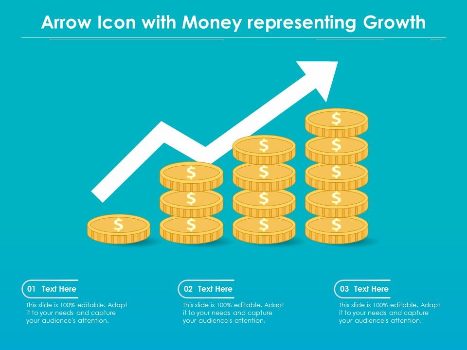 Arrow icon with money representing growth Slide01